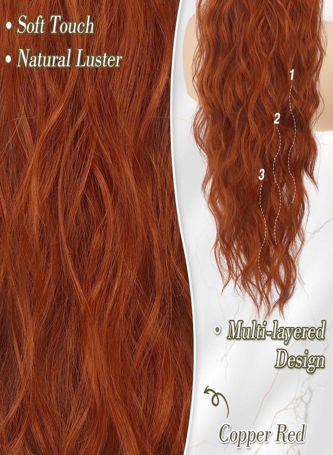 بارسدار وصلات شعر ذيل حصان من بارسدار باللون الأحمر النحاسي - وصلات شعر ذيل حصان برباط بطول 26 بوصة للنساء - وصلات شعر ذيل حصان صناعية طويلة مجعدة ومموجة بمشابك - أحمر نحاسي - Image 3